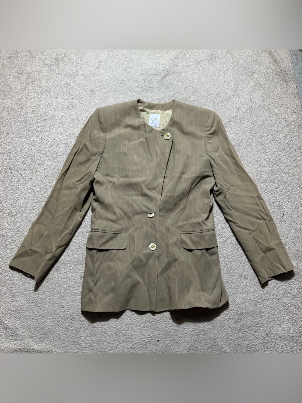Joan & David Jacket Womens 10 (44) Beige Blazer Button Up Cross Neck Virgin Wool